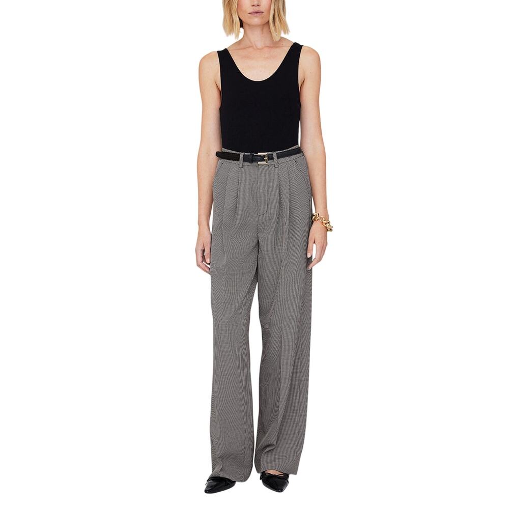 Anine Bing Tailored Black And White Mini Houndstooth Carrie Trousers Size 4